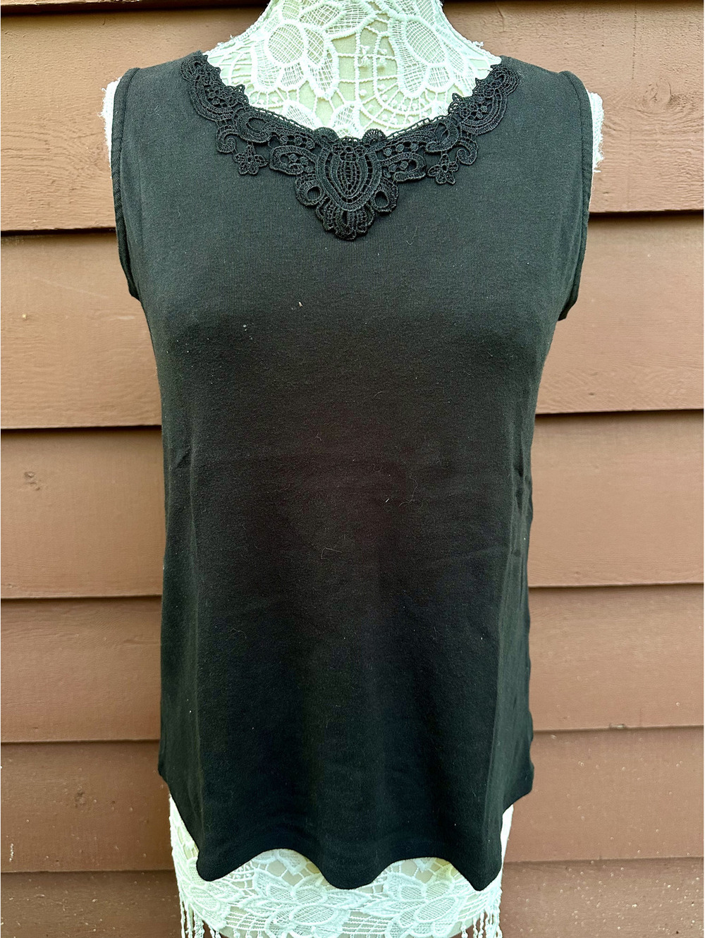 White Stag Black Sleeveless Top with Lace Detail